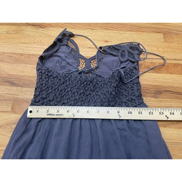 Free People FP One Adella Women's Dress Mini Lace Detail Boho Tiered Hem S Brown - Picture 4 of 6